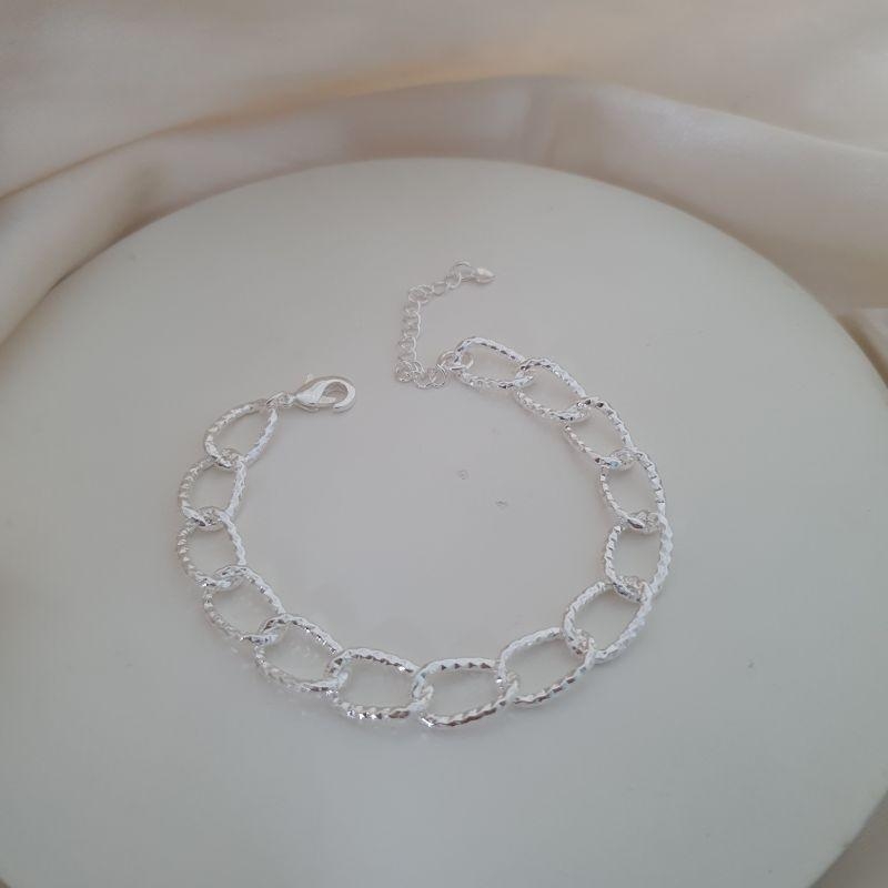 Pulseira prata elo oval diamantado fosco
