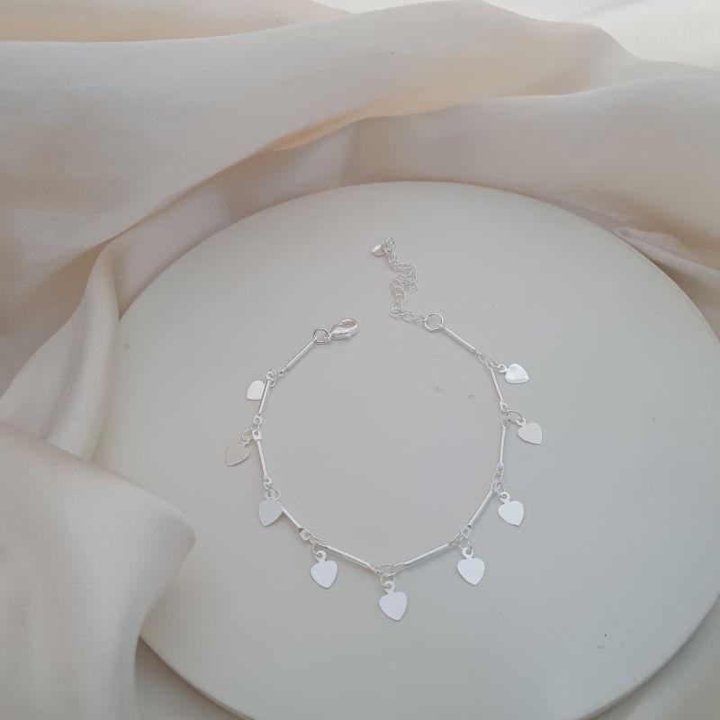 Pulseira prata pingentes coracoes