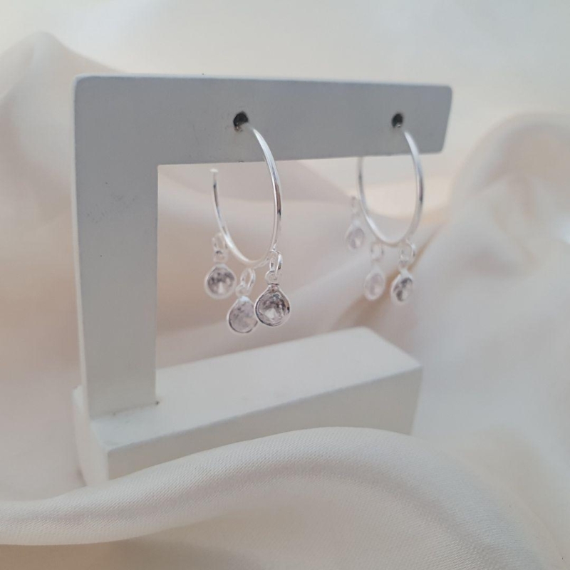 Brinco prata argola com pingente ponto de luz zirconia