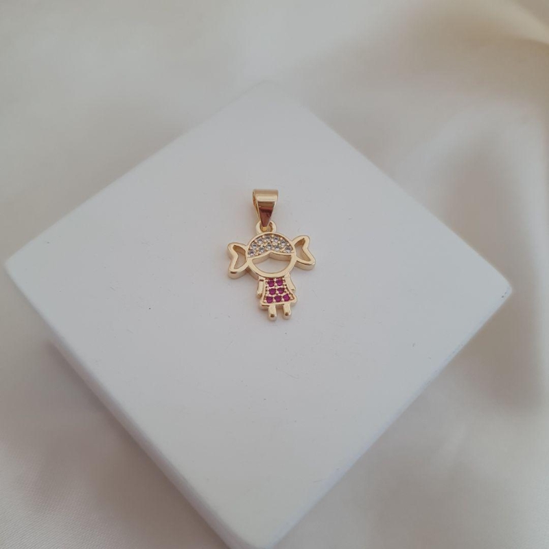 Pingente menina cravejado zirconia rosa (filha)