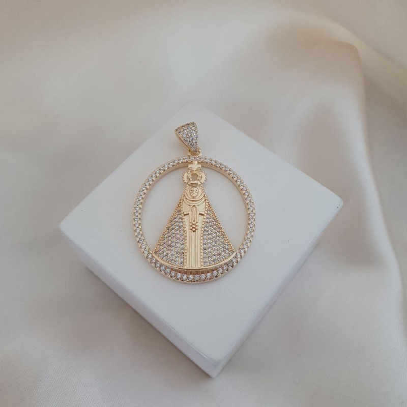 Pingente Nossa Senhora cravejado zirconias