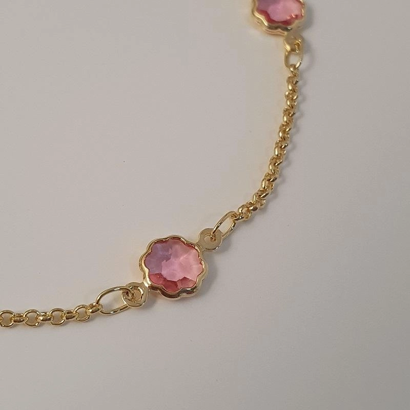 Pulseira com flores de cristal rosa
