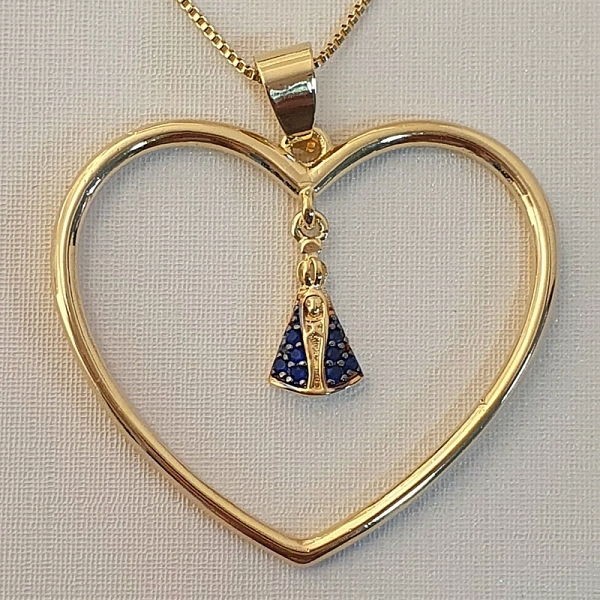Colar com coração e pingente de Nossa Senhora