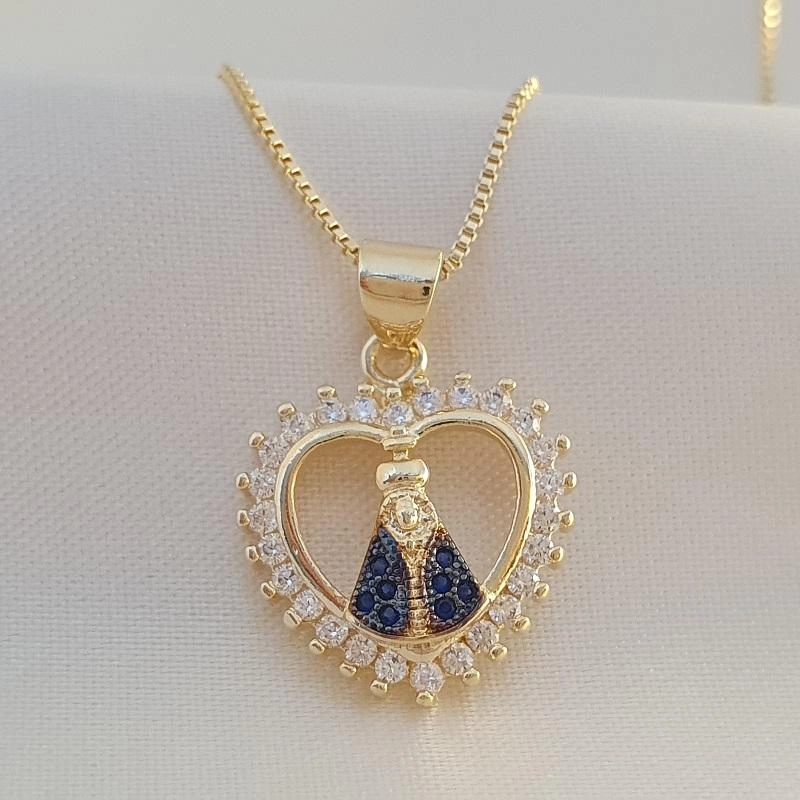 Colar Nossa Senhora coração zircônias