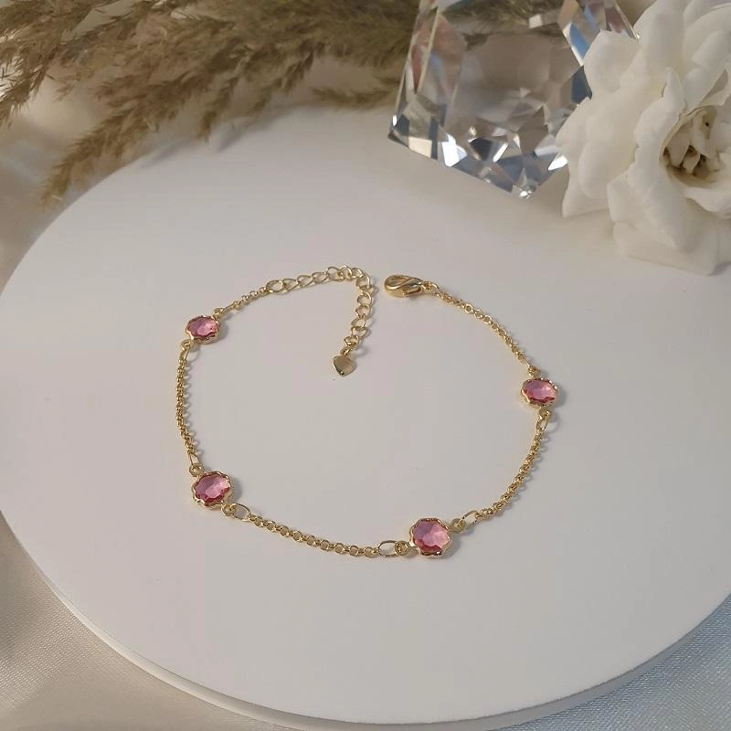 Pulseira com flores de cristal rosa