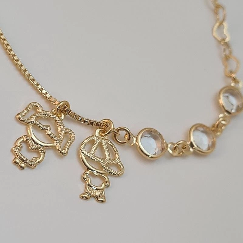 Pulseira casal de filhos com pontos de luz de cristal
