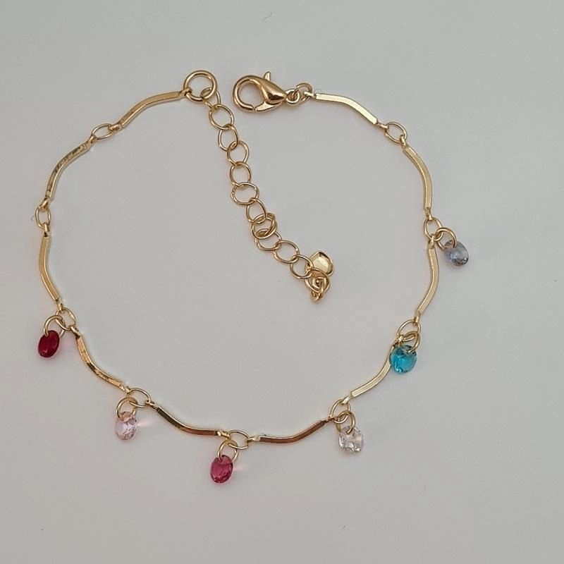Pulseira com zircônias coloridas e tubos curvos