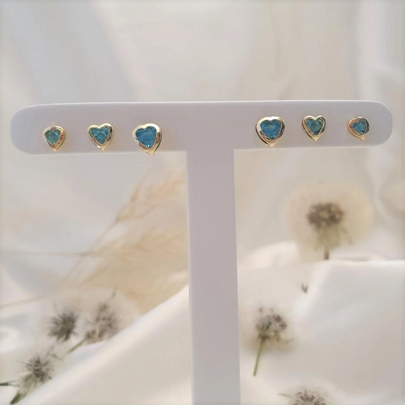 Brinco trio coração cristal azul