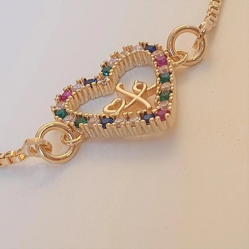 Pulseira coração cravejado em zircônias coloridas Fé