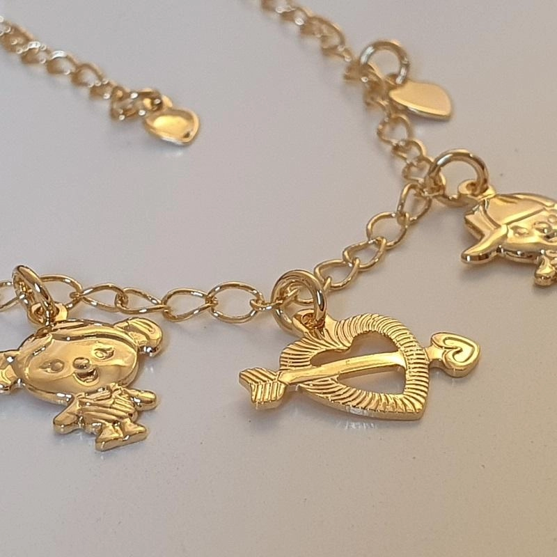 Pulseira casal de filhos e corações
