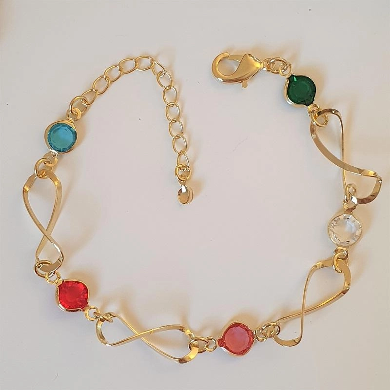 Pulseira elo infinito e cristais coloridos