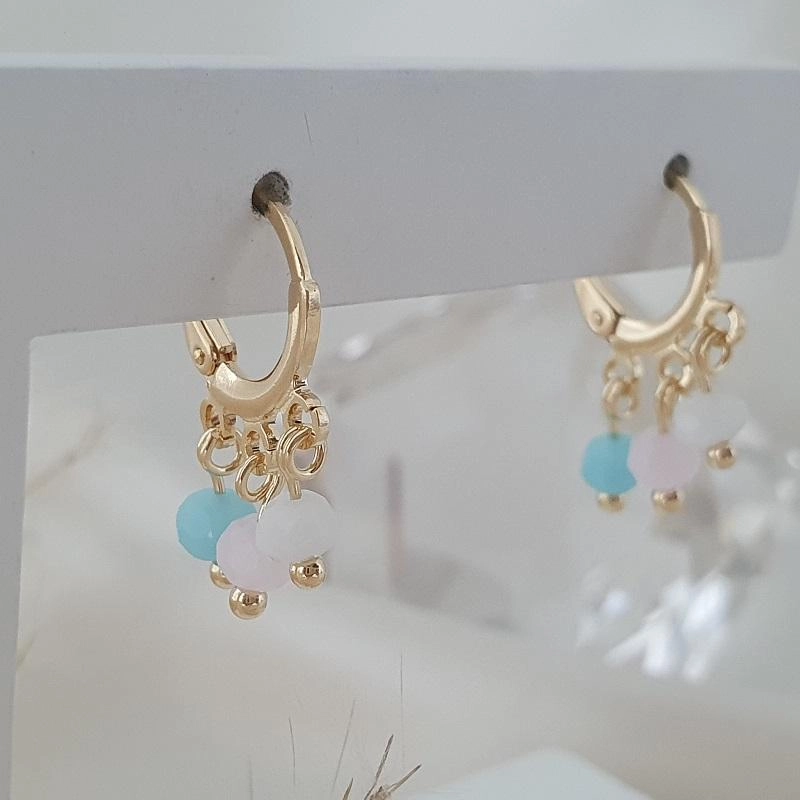 Brinco argola com pingentes de cristais coloridos (candy color)
