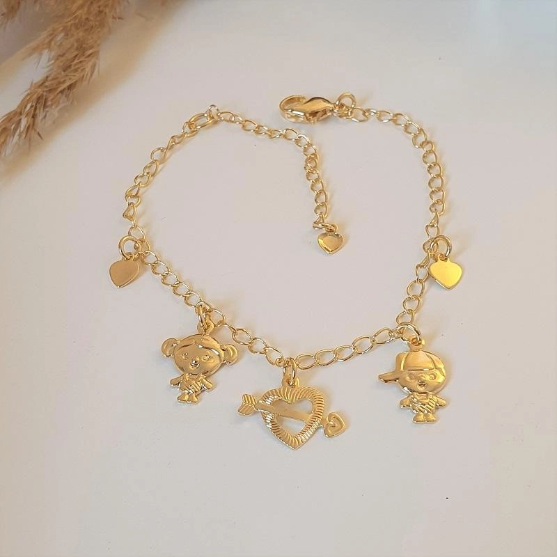Pulseira casal de filhos e corações