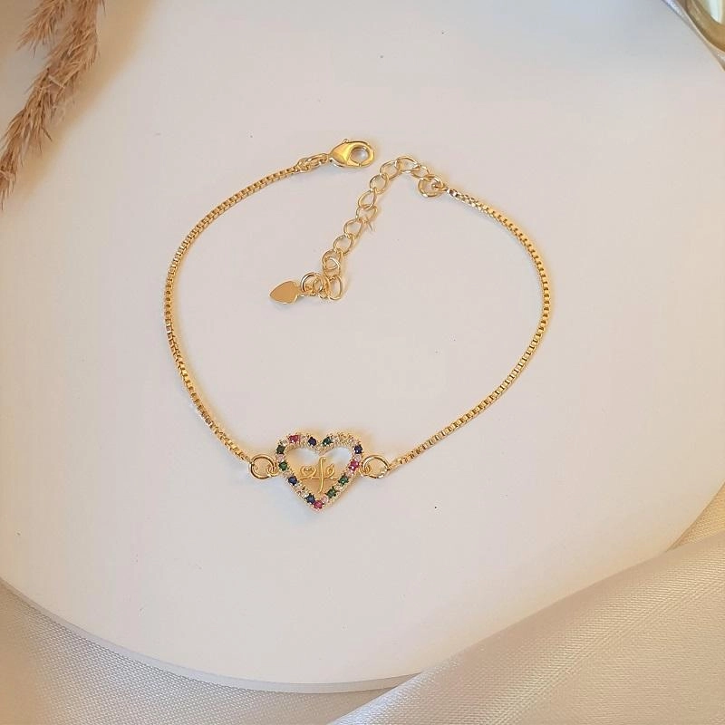 Pulseira coração cravejado em zircônias coloridas Fé