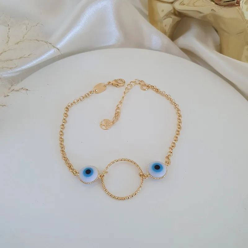 Pulseira círculo diamantado e olho grego