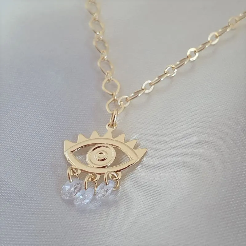 Choker de olho grego com três zircônias