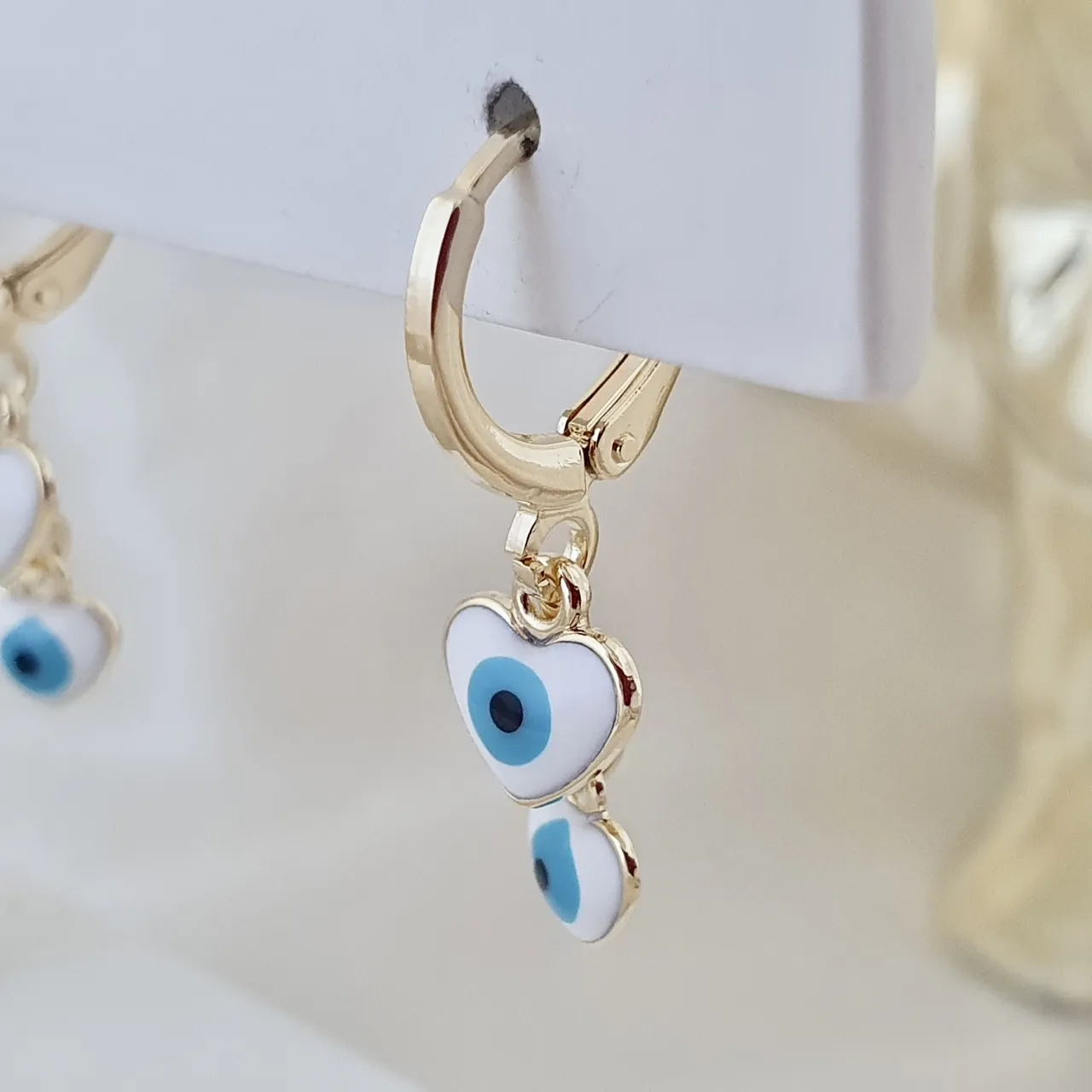 Brinco argola pingentes de olho grego em forma de coração