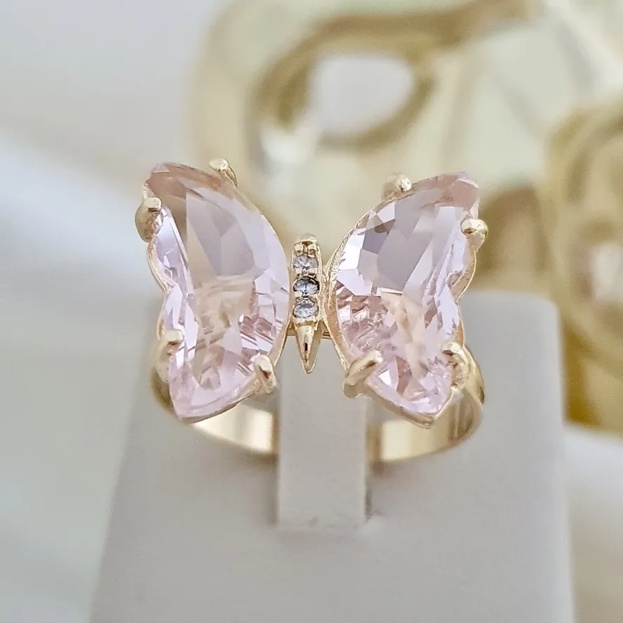 Anel borboleta zircônia rosa