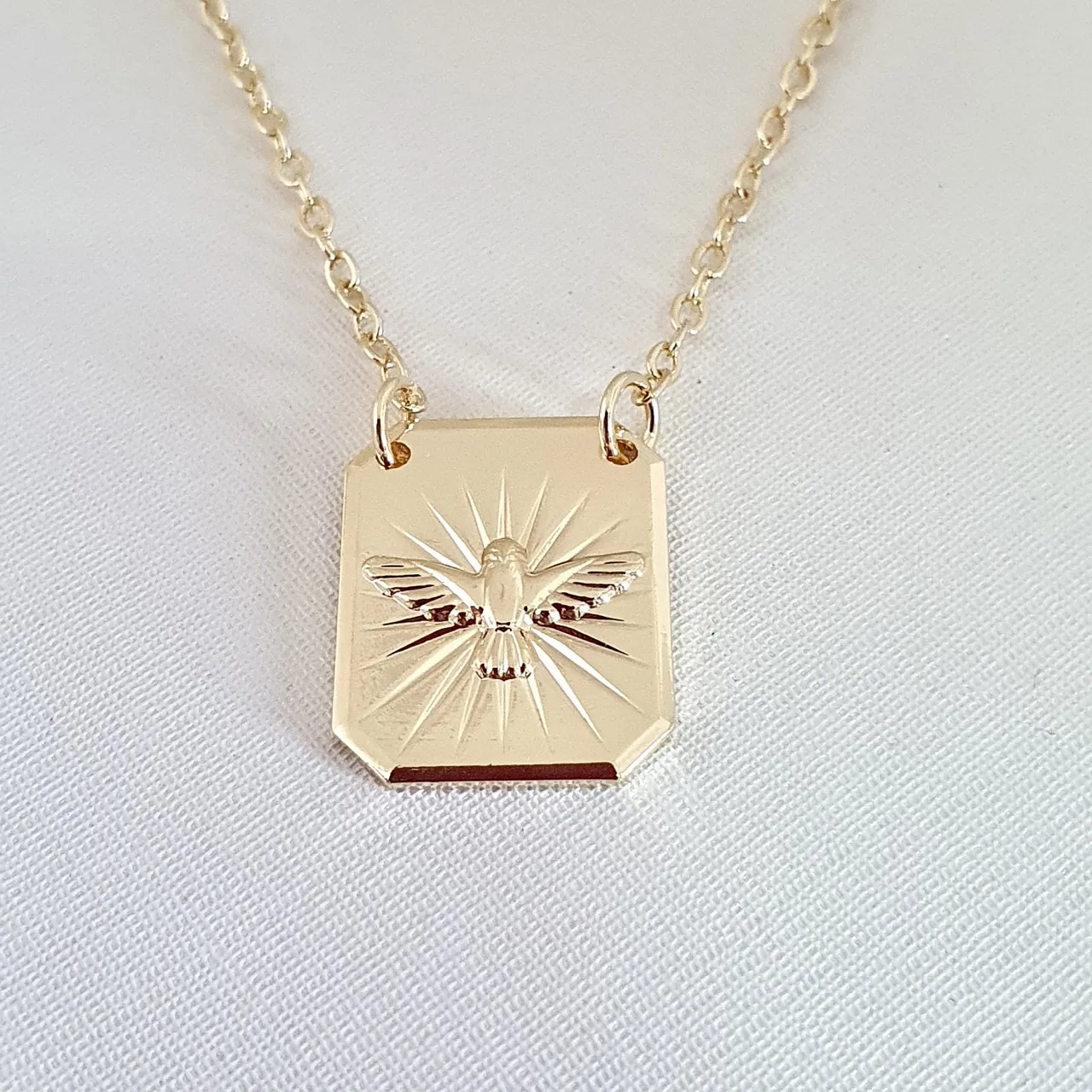 Colar duplo religioso (fé, cruz, Espírito Santo, ponto de luz)