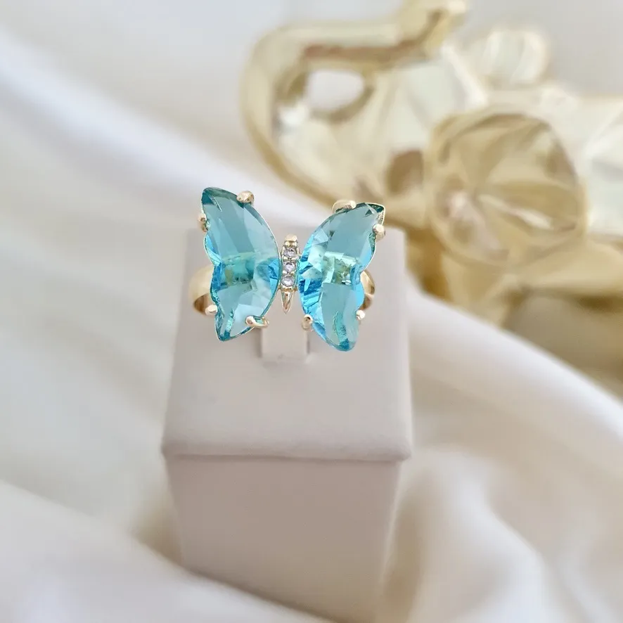 Anel borboleta zircônia azul
