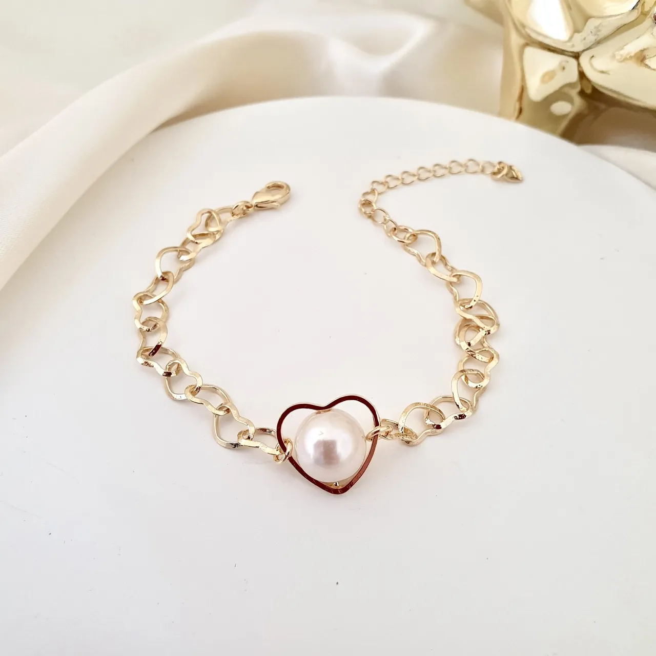 Pulseira coração com pérola