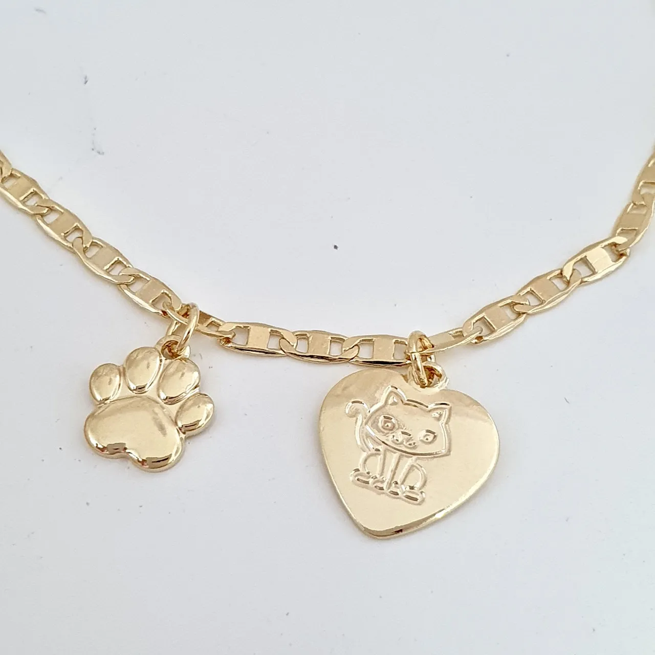 Pulseira coração gato e patinha