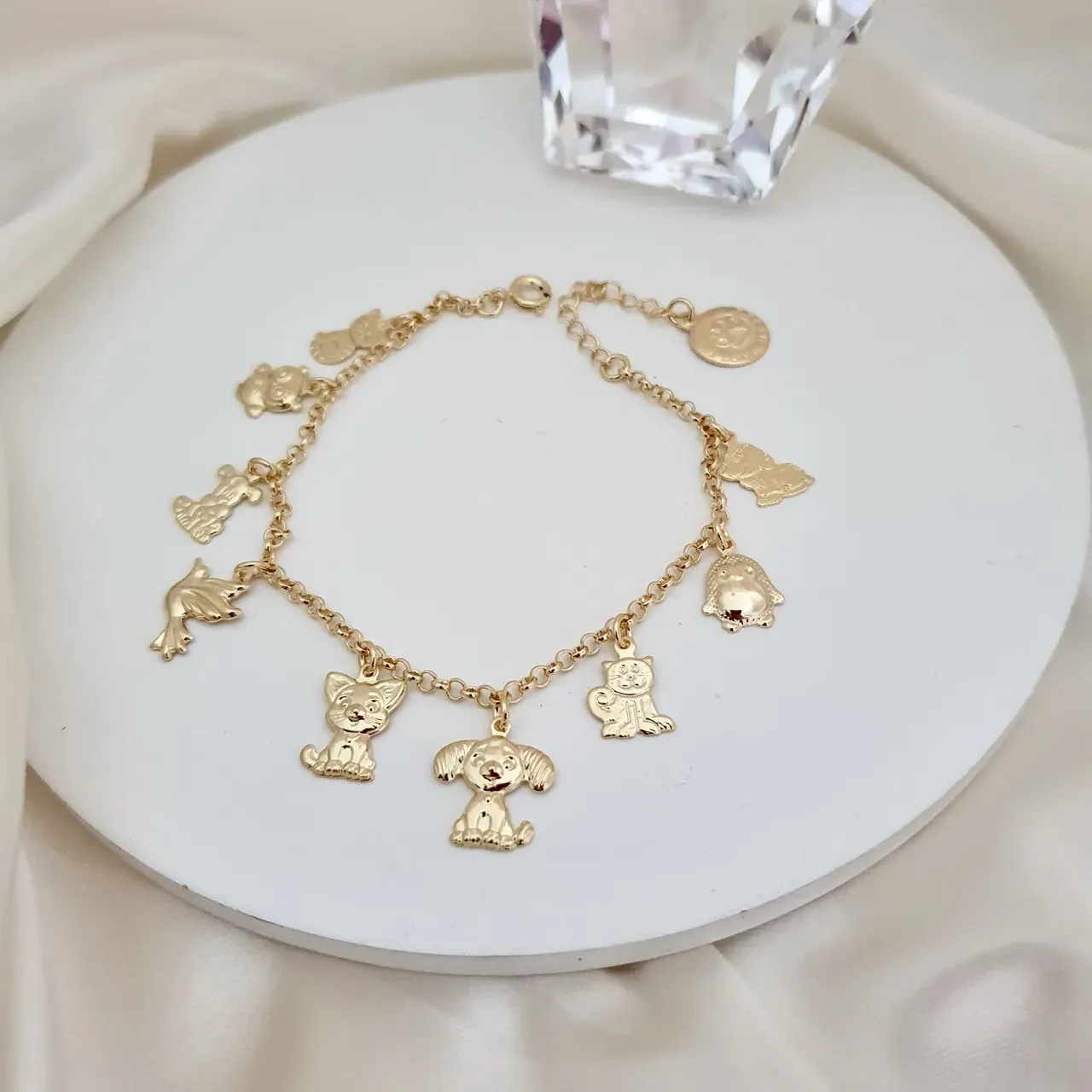 Pulseira com pingentes de pet gato cachorro coruja pinguim