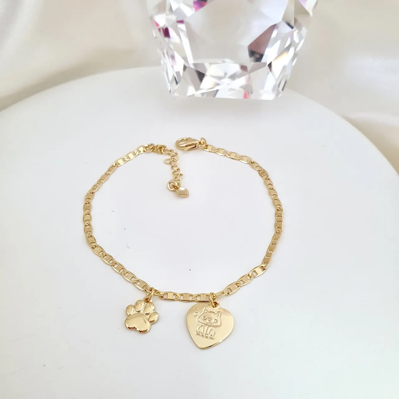 Pulseira coração gato e patinha