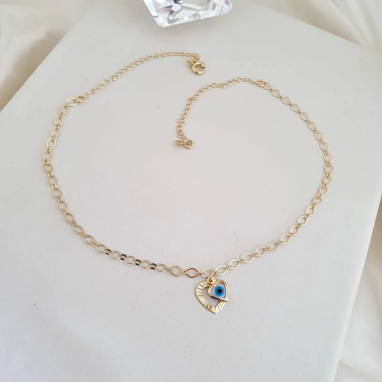 Choker coração e olho grego