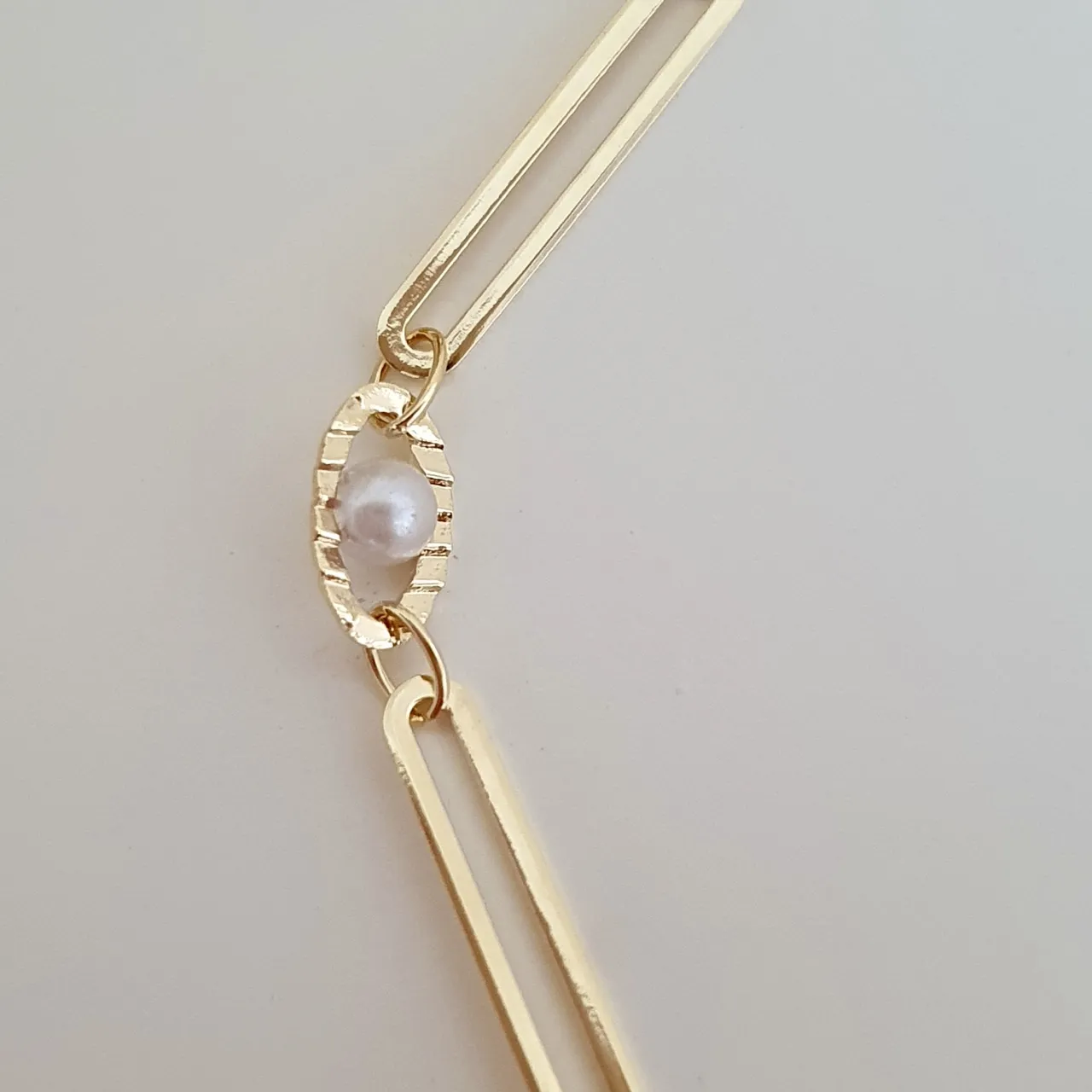 Pulseira pérola elo oval