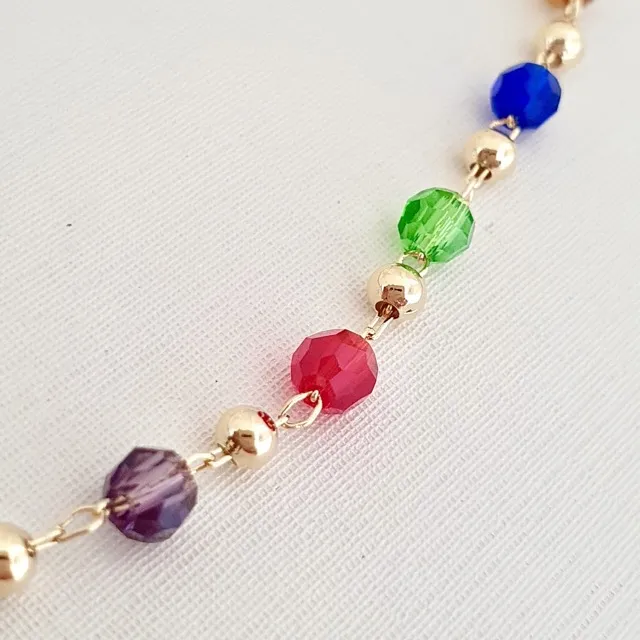 Colar choker com cristais coloridos