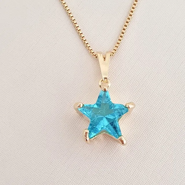 Colar pingente estrela zircônia fusion azul