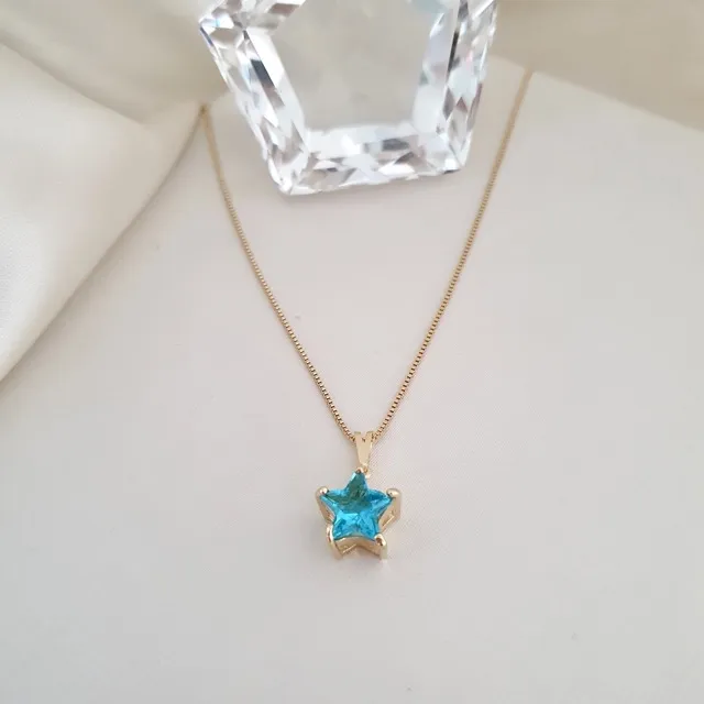 Colar pingente estrela zircônia fusion azul