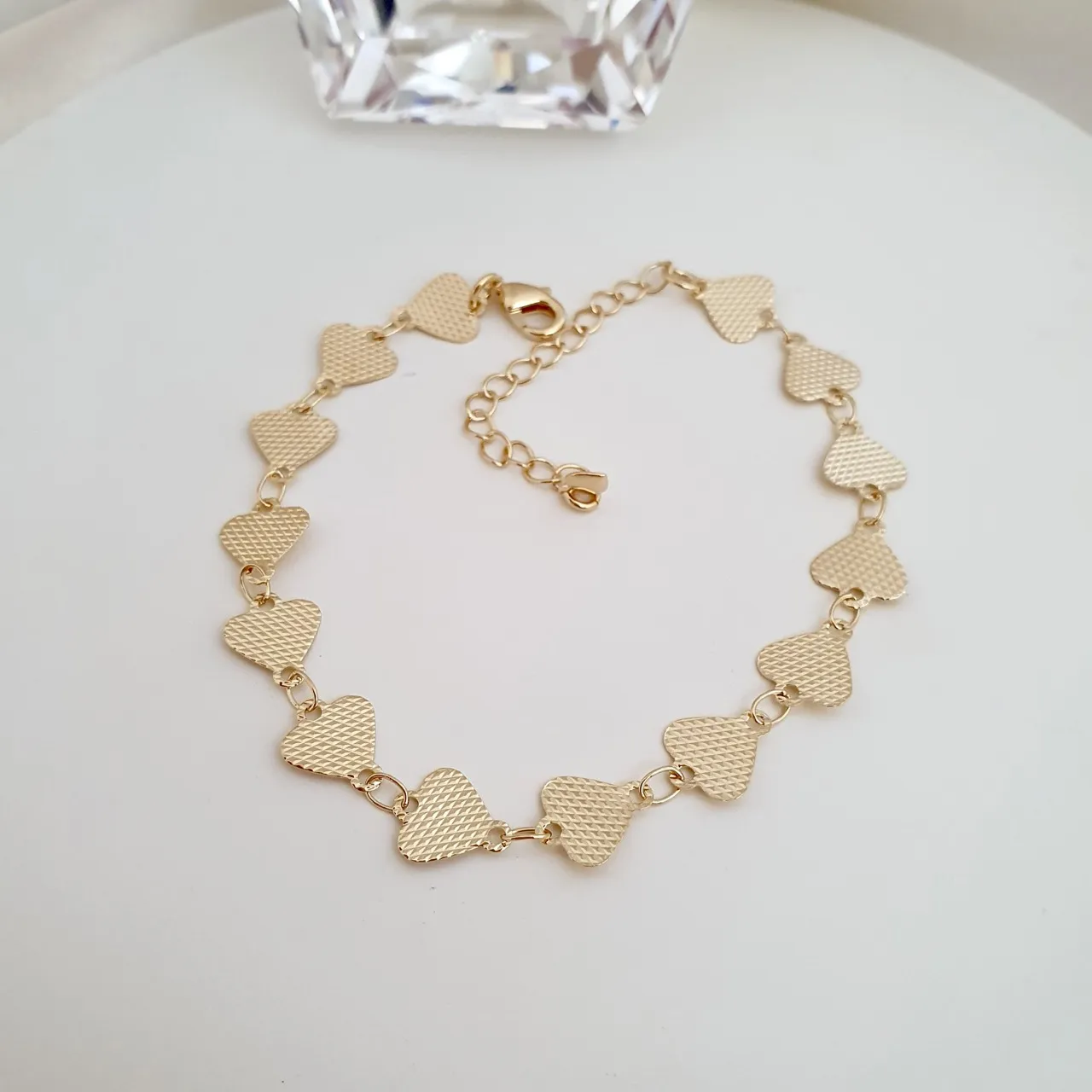 Pulseira chapa coração diamantado fosco