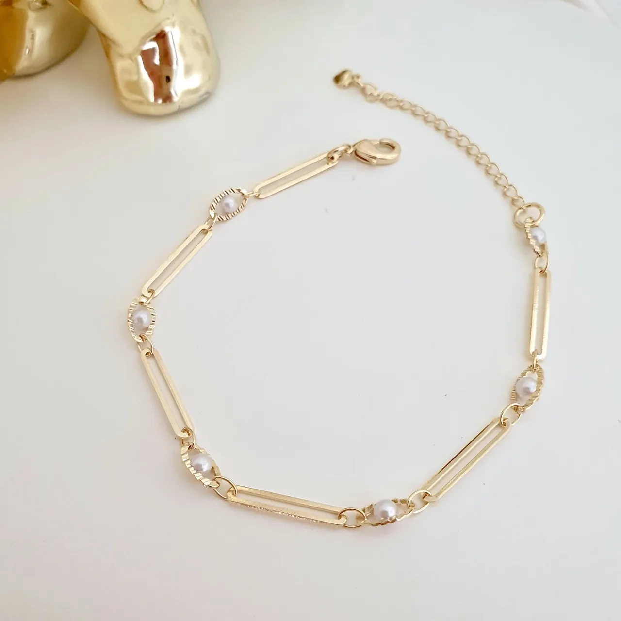 Pulseira pérola elo oval