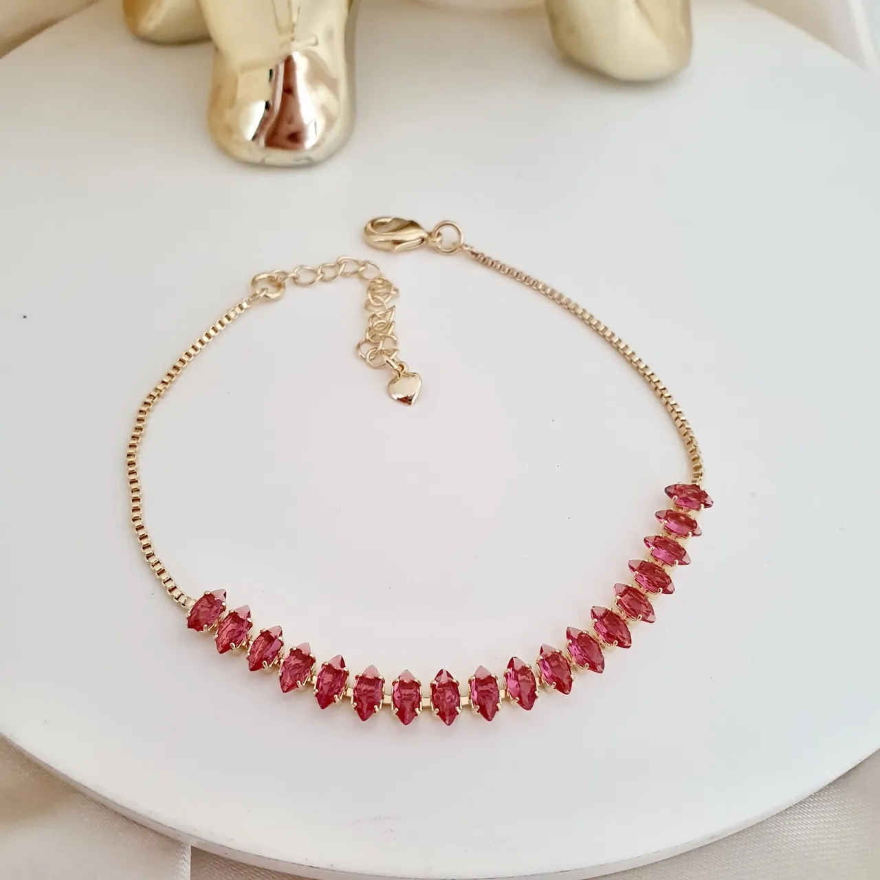 Pulseira riviera zircônias cor de rosa