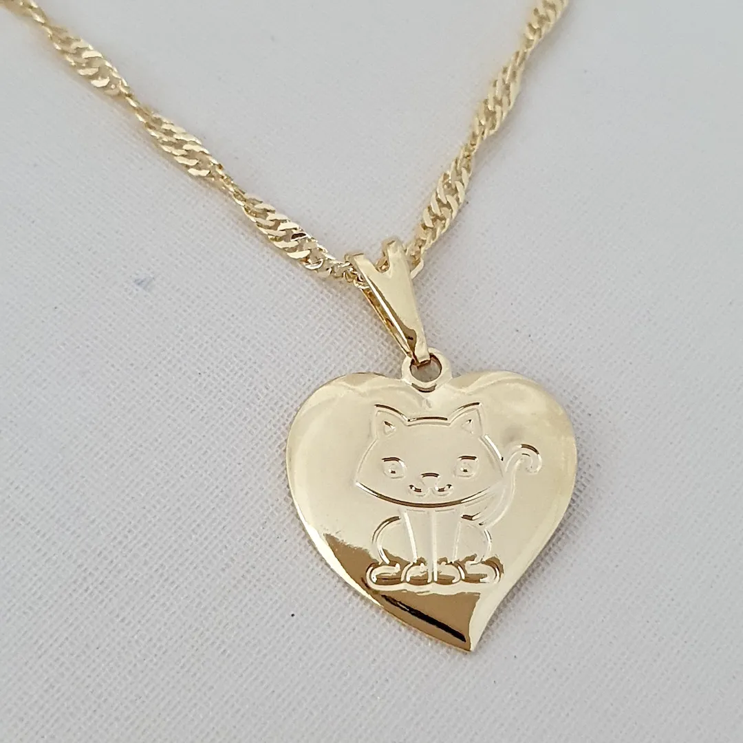 Colar pingente coração gato