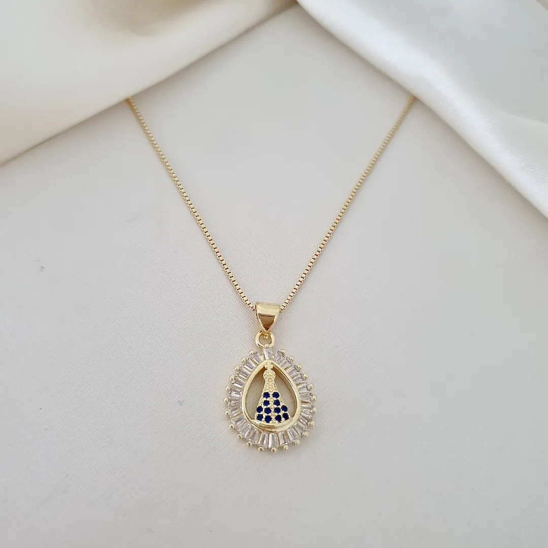 Colar Nossa Senhora zircônias baguete