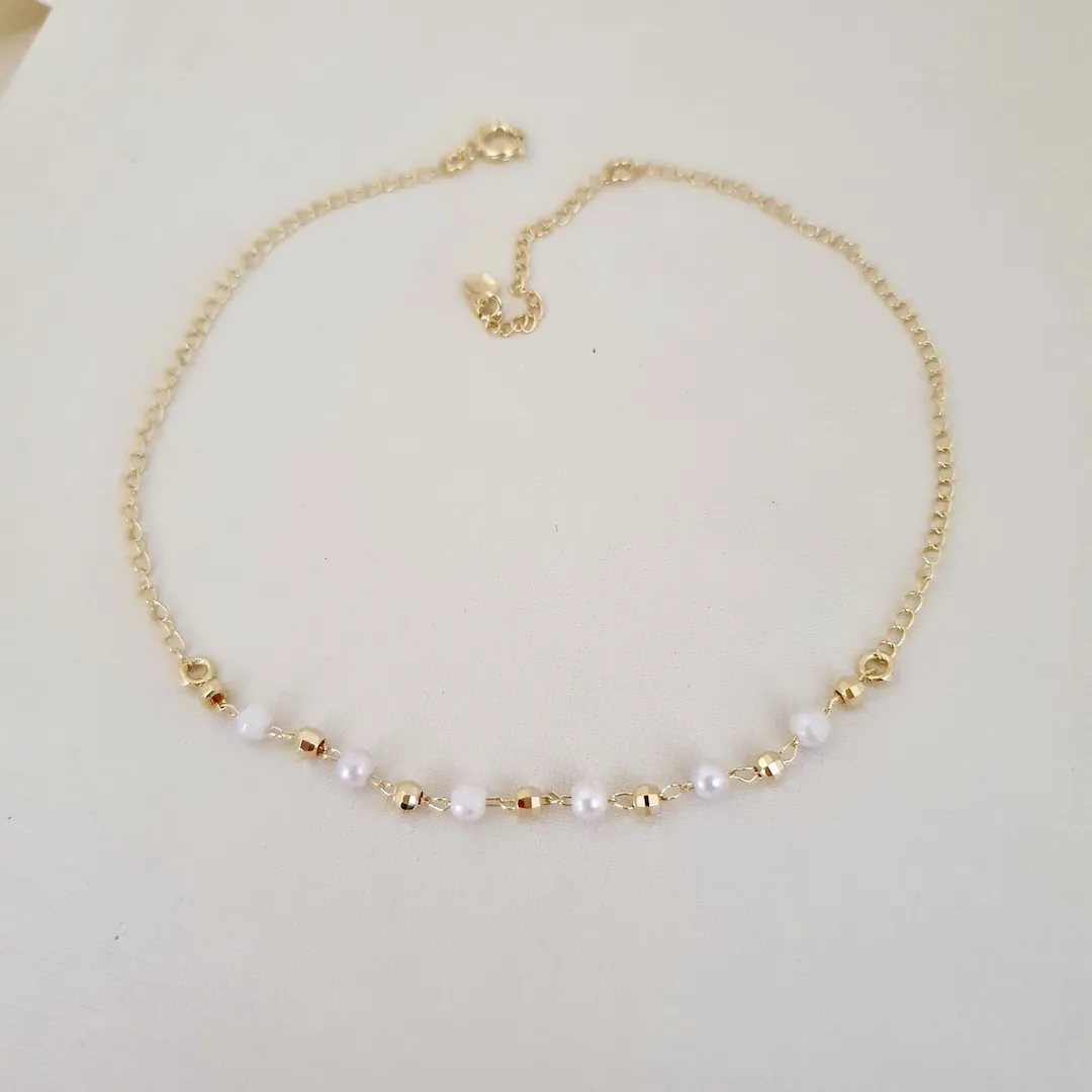 Tornozeleira pérola e bola diamantada