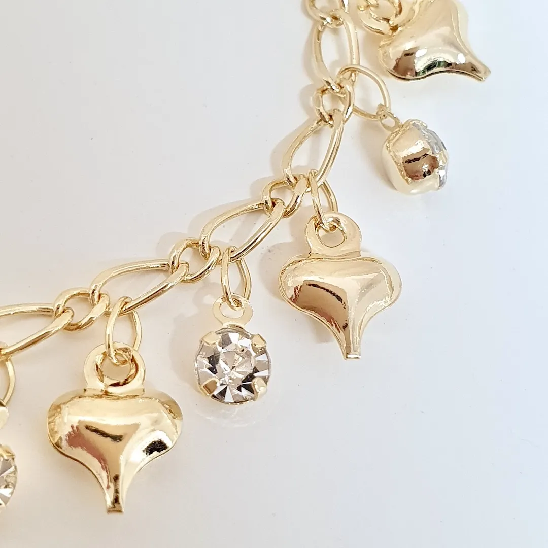 Pulseira pingentes de corações e pontos de luz cristal