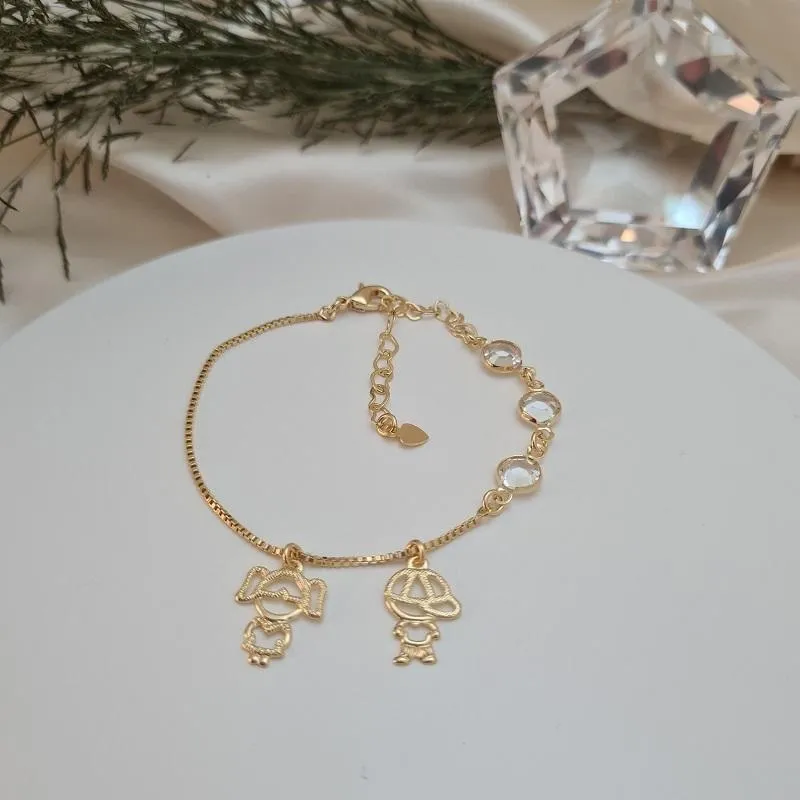 Pulseira casal de filhos com pontos de luz de cristal