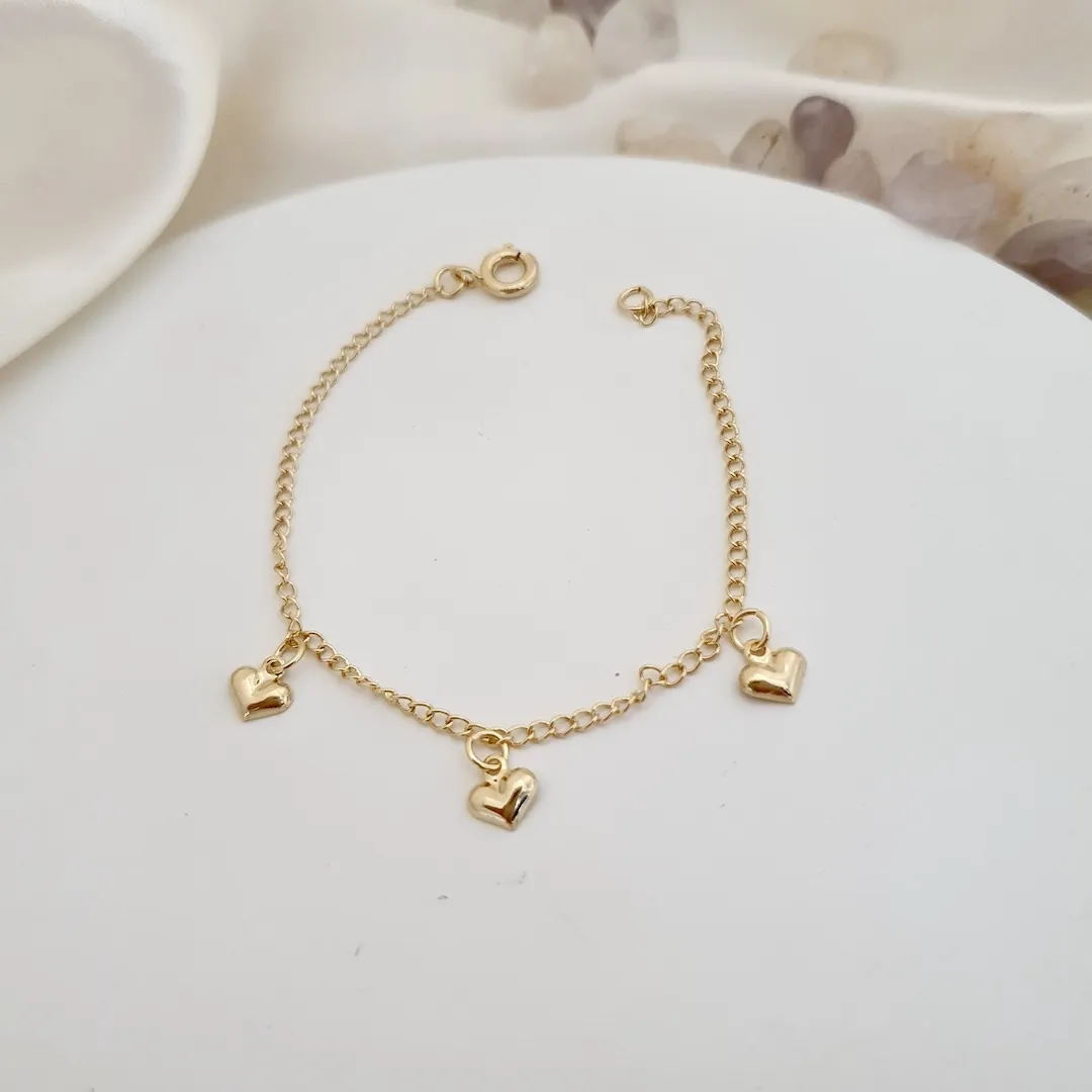 Pulseira infantil 3 corações