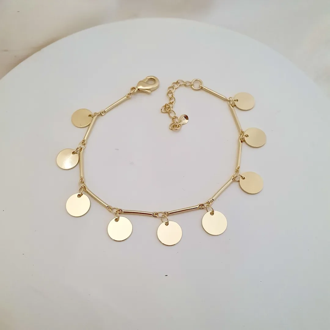 Pulseira pingente chapa círculo e tubo
