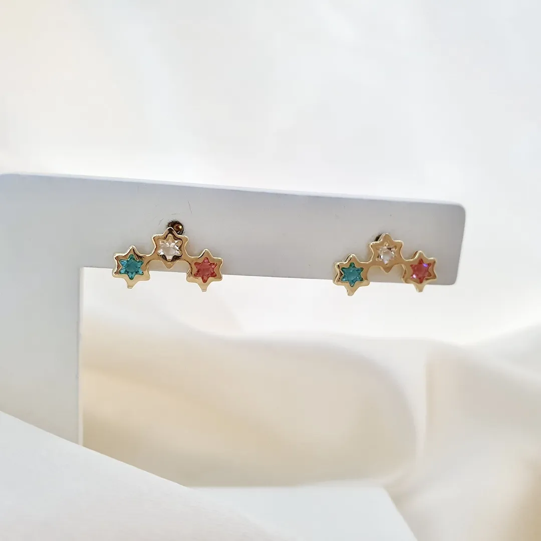 Brinco estrelas cristal colorido (rosa, azul e cristal)