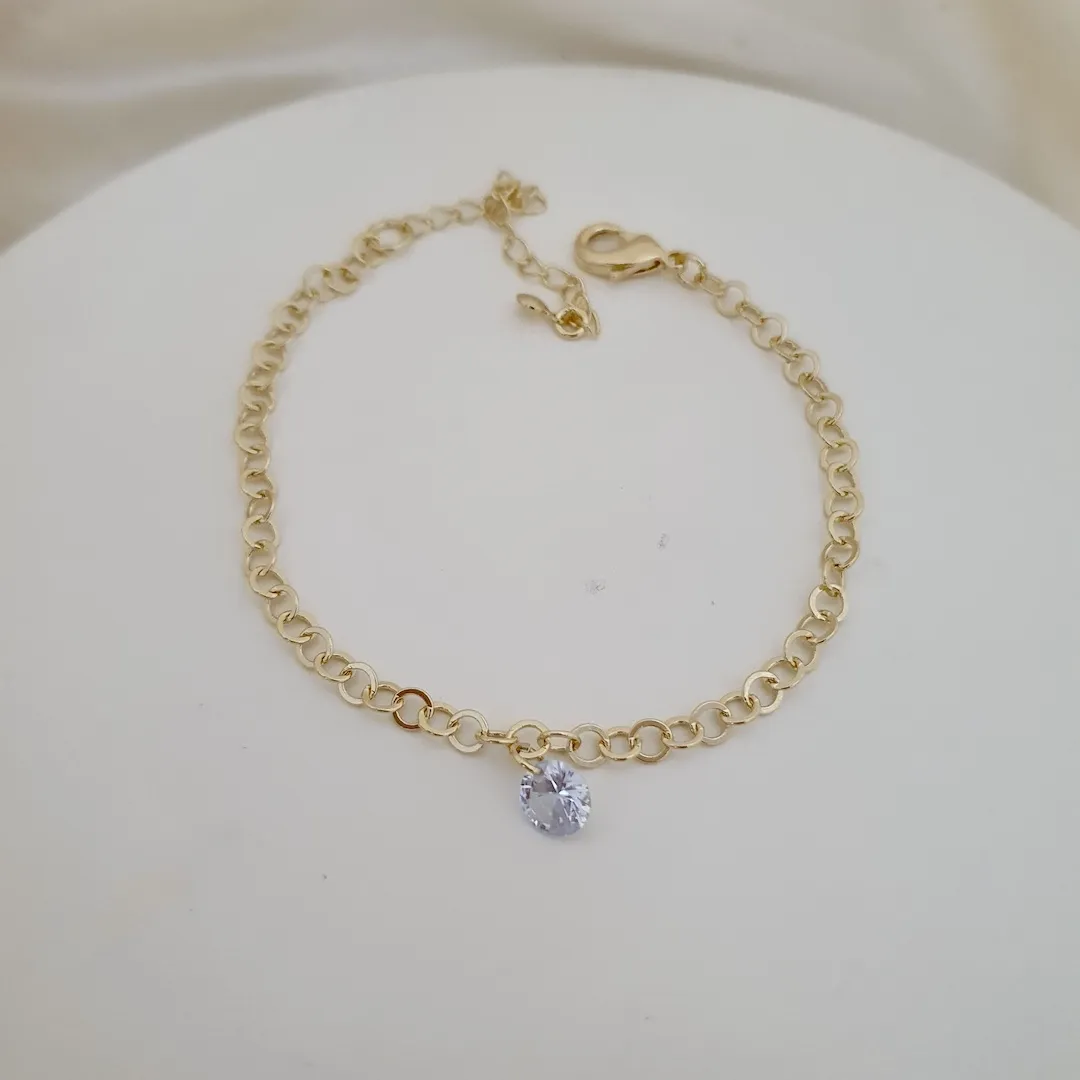 Pulseira elo redondo e pingente zircônia