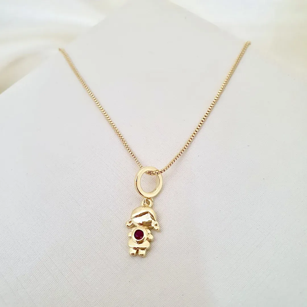 Colar pingente menina (filha) zircônia rosa