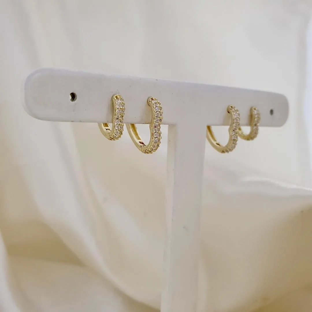 Brinco dupla argola coraçao cravejado zirconia