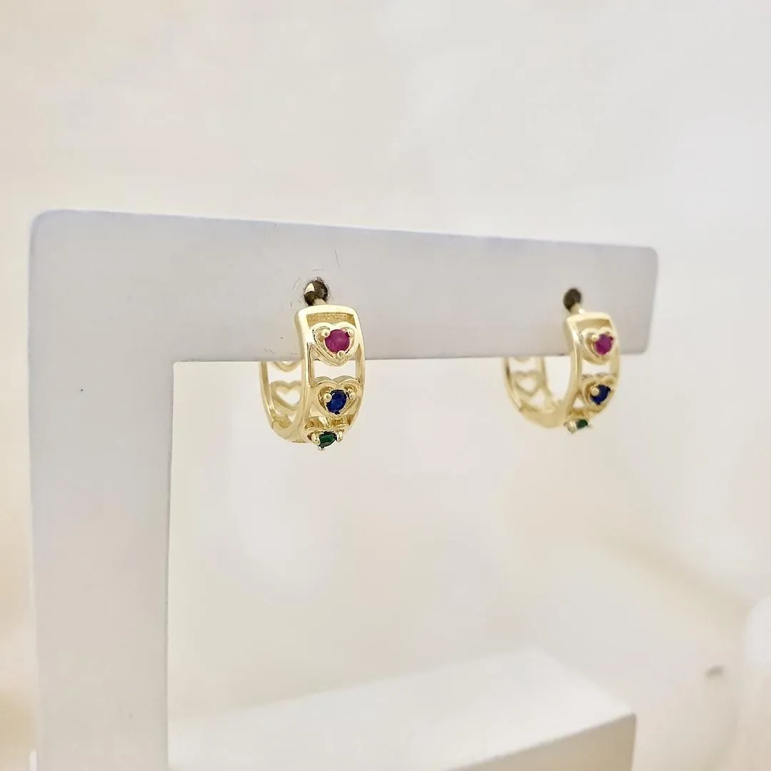 Brinco argola click coraçao zirconias coloridas