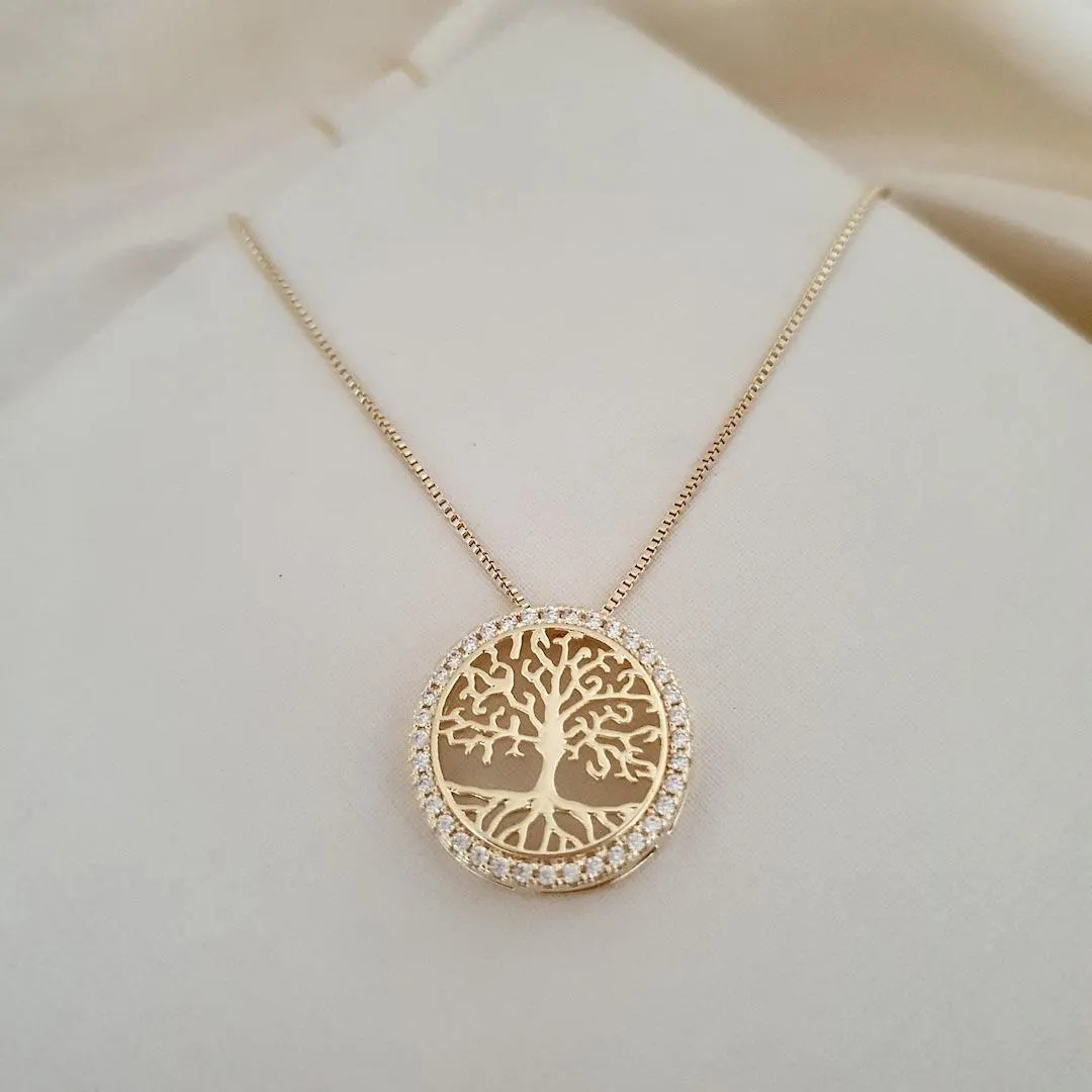 Colar pingente árvore da vida mandala cravejada zirconia