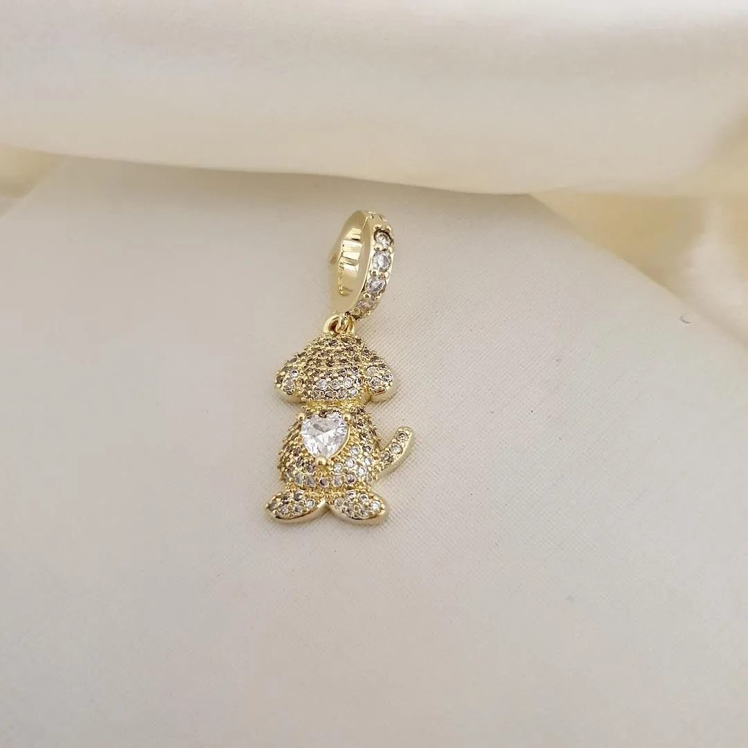 Pingente cachorro cravejado zirconia coração zirconia abertura